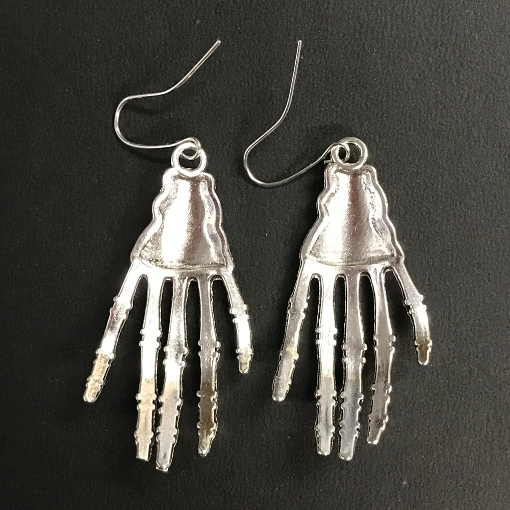 Skeleton Hands Silver Tone Dangle Earrings 025 - image 2